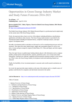 Opportunities in Green Energy Industry Market and Study Future Forecasts 2016-2021