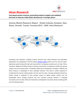 Global Amines Market Size, Share, Analysis, Growth, Trends and Forecasts, 2012 - 2020: Hexa Research