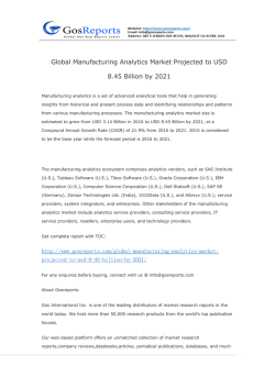 Global Manufacturing Analytics Market Projected to USD 8.45 Billion by 2021