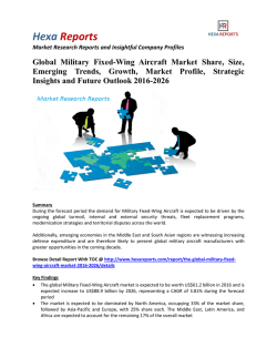Global Military Fixed-Wing Aircraft Market Is Forecasted Increase To US$ 88.9 Billion By 2026: Hexa Reports