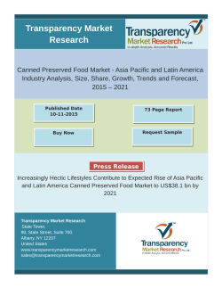 Canned Preserved Food Market to Exhibit Growth at 6.4% CAGR during 2015-21