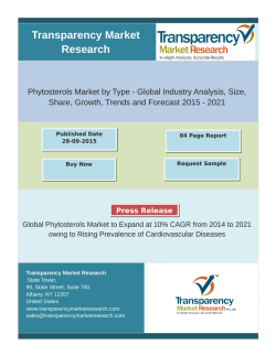 Phytosterols Market is Expected to Rise to an Annual Revenue Figure of US$926.7 mn by 2021