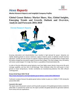 Global Genset Battery Market Share, Growth and Overview 2016-2020: Hexa Reports