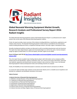 Latest Study - Global Neonatal Warming Equipment Market Size, Growth Prospects To 2016: Radiant Insights 