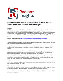 China Baby Food Market Share and Size, Professional Survey Report 2016: Radiant Insights