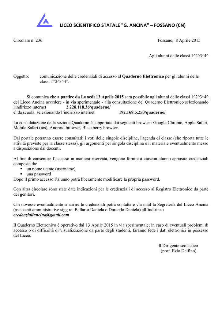 Quaderno Elettronico Alunni Liceo Scientifico Statale G Ancina