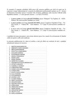 Si comunica il seguente calendario delle prove del concorso