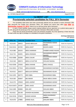 1st Merit List _ Fall 2014 _ BSCS - COMSATS Institute of Information