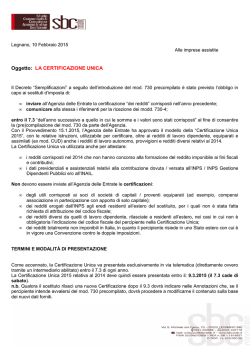 LA CERTIFICAZIONE UNICA 2015…continua…
