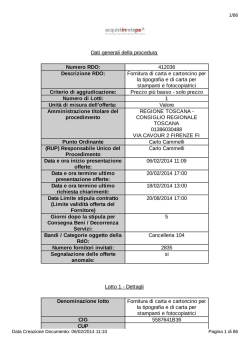 Dati generali della procedura Numero RDO: 412036 Descrizione