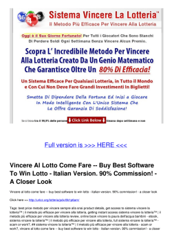 Vincere Al Lotto Come Fare -- Buy Best Software To Win Lotto