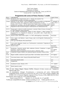 Programma del corso di Fisica Tecnica 7 crediti