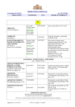 ORARI UFFICI COMUNALI Centralino 079 279111 fax 079 279366