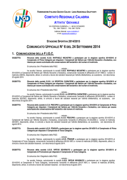 Comunicato Ufficiale n. 6 del 24 Settembre 2014