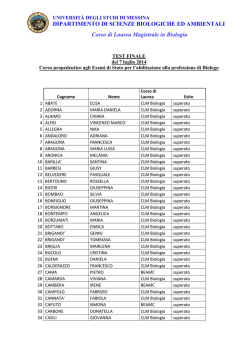 Esiti TEST Biologo - Universit&agrave; degli Studi di Messina