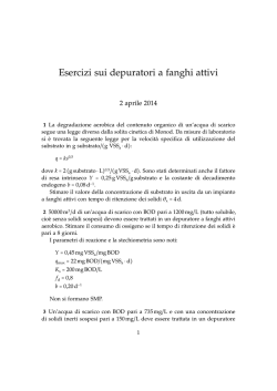 Esercizi sui depuratori a fanghi attivi