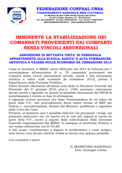 imminente la stabilizzazione dei comandati provenienti dai comparti