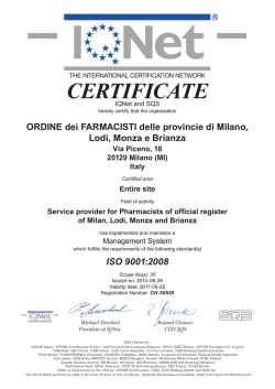 CERTIFICATE - Ordine dei Farmacisti delle Province di Milano, Lodi