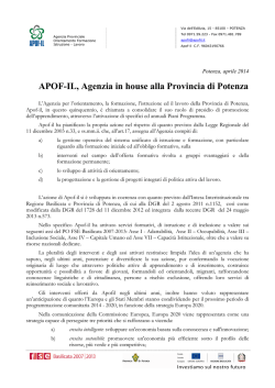 APOF-IL, Agenzia in house alla Provincia di Potenza