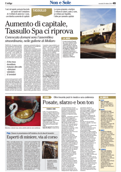 Aumento di capitale, Tassullo Spa ci riprova