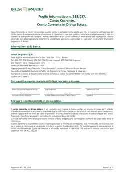 Foglio informativo n. 218/037. Conto Corrente