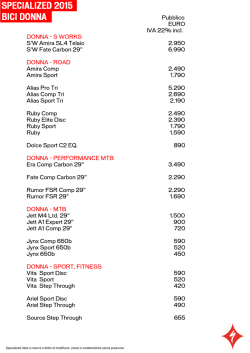 Listino biciclette Specialized 2015 modelli donna