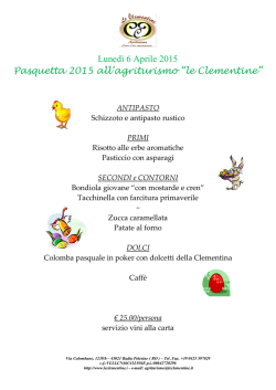 Menù di Pasquetta - Agriturismo Le Clementine