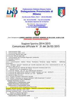 Comunicato Ufficiale N&deg; 31 del 26/02/2015