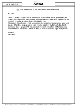 Sea: a Sfs contratto da 10 min per handling merci a Malpensa