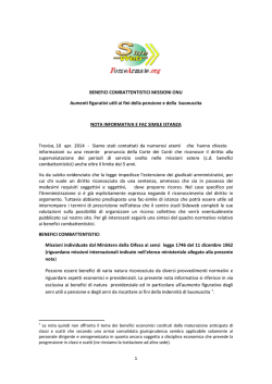 BENEFICI COMBATTENTISTICI MISSIONI ONU