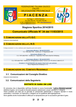Comunicato Ufficiale N&deg; 34 del 11/03/2015