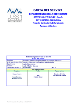Carta dei Servizi Ser.D e DH Alcologia - Auronzo