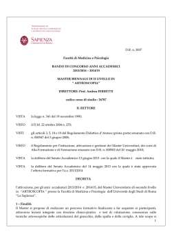 D.R. n. 3837 Facolt&agrave; di Medicina e Psicologia BANDO