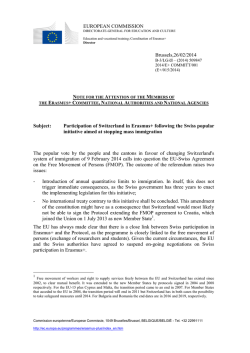 Participation of Switzerland in Erasmus+ following the