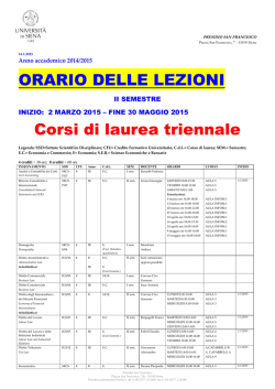 ORARIO DELLE LEZIONI Corsi di laurea triennale