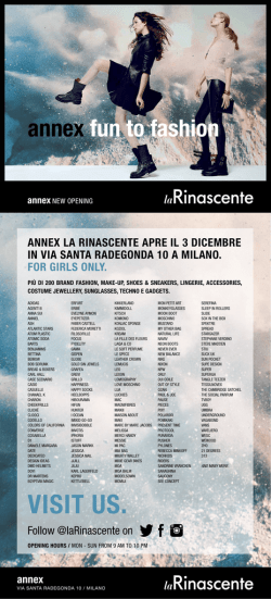 ANNEX LA RINASCENTE APRE IL 3 DICEMBRE IN VIA SANTA
