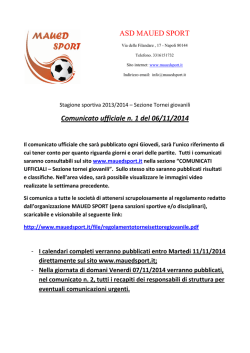 Comunicato ufficiale n. 1 del 06/11/2014 ASD MAUED SPORT