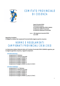 Indizione Campionati Provinciali 2014/2015