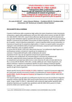 UNI CEI ISO/IEC TS 17021-3:2013 &rdquo;Valutazione della