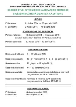 Calendario didattico a.a. 2014-2015 - Universit&agrave; degli Studi di Brescia