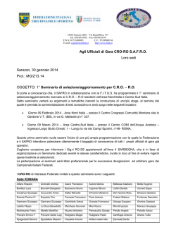 1&deg; Seminario di selezione/aggiornamento per C.R.O. &ndash; R.O.