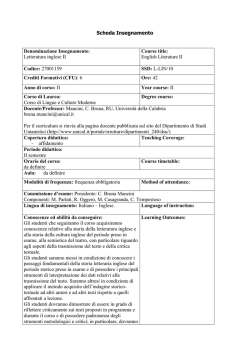 Letteratura inglese II - Corso di Studi in Lingue