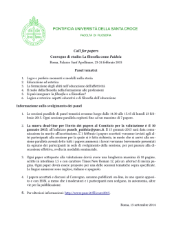 Call for papers PONTIFICIA UNIVERSIT&Agrave; DELLA SANTA CROCE