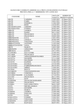 Elenco degli Ammessi alla Prova di Selezione