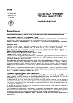 14/15 SCIENZE DELLA FORMAZIONE PRIMARIA, classe LM 85 bis