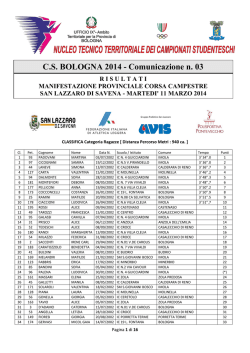 C.S. BOLOGNA 2014 - Comunicazione n. 03