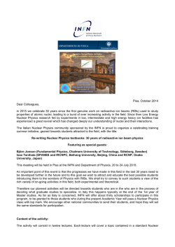 Pisa, October 2014 Dear Colleagues, in 2015 we celebrate