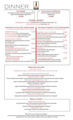 Dinner Menu - Sette Osteria