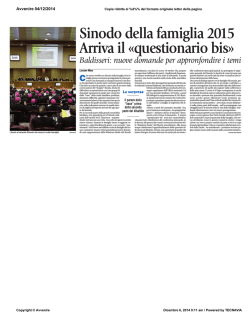 Sinodo della famiglia 2015 Arriva il &laquo;questionario bis