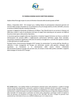 PLT ENERGIA NOMINA NUOVO DIRETTORE GENERALE Stefano